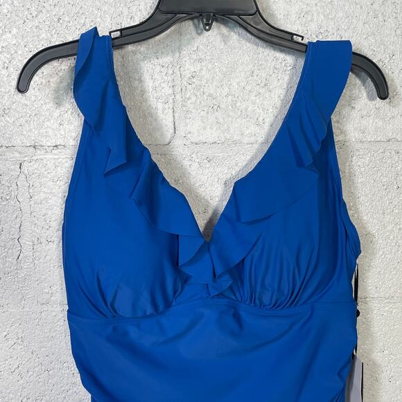 Dkny Women's Ruffle Tummy Control One-Piece Swimsuit Lapis blue 16 - Picture 3 of 14